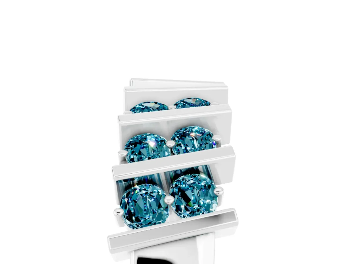Channel Set Round Blue Topaz Anniversary Band with Vertical Prongs Silver
