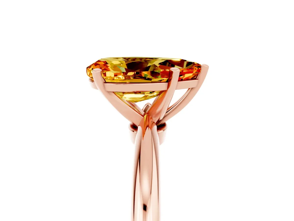 Pear Cut Citrine Solitaire Ring with Six-Prong Setting and Classic Band Rose gold