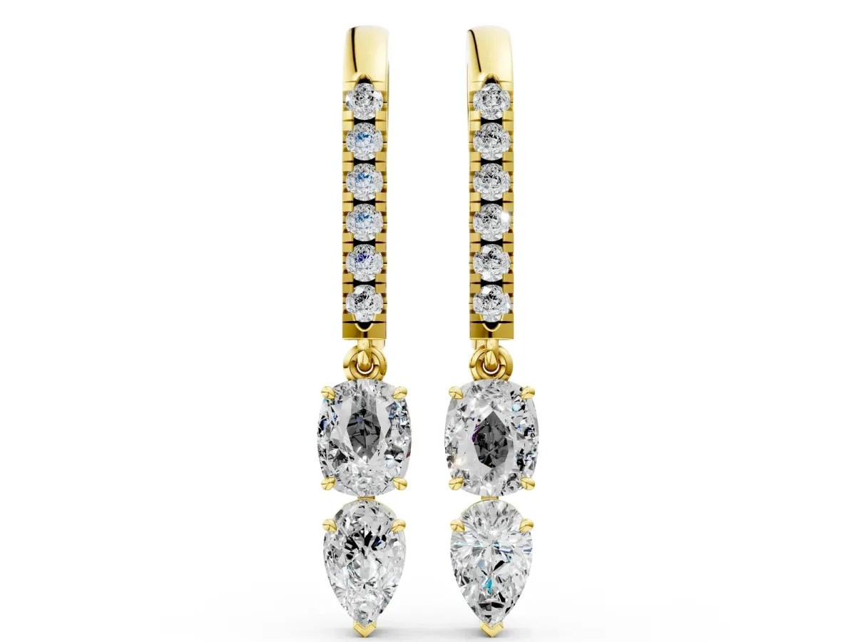 Cushion Cut Diamond Multi-Shape Drop Earrings Yellow gold