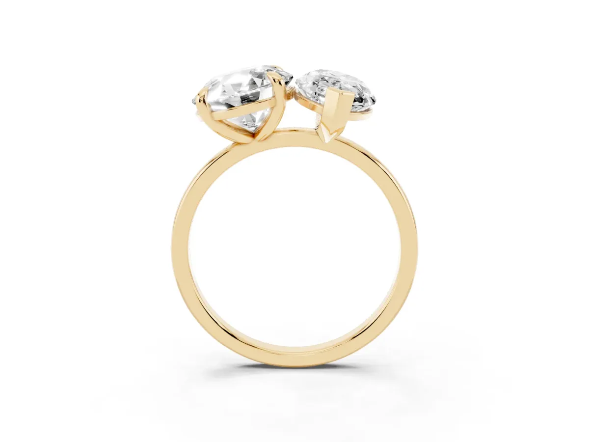 Round and Marquise Toi Moi Ring with Prong Setting and Plain Band Yellow gold