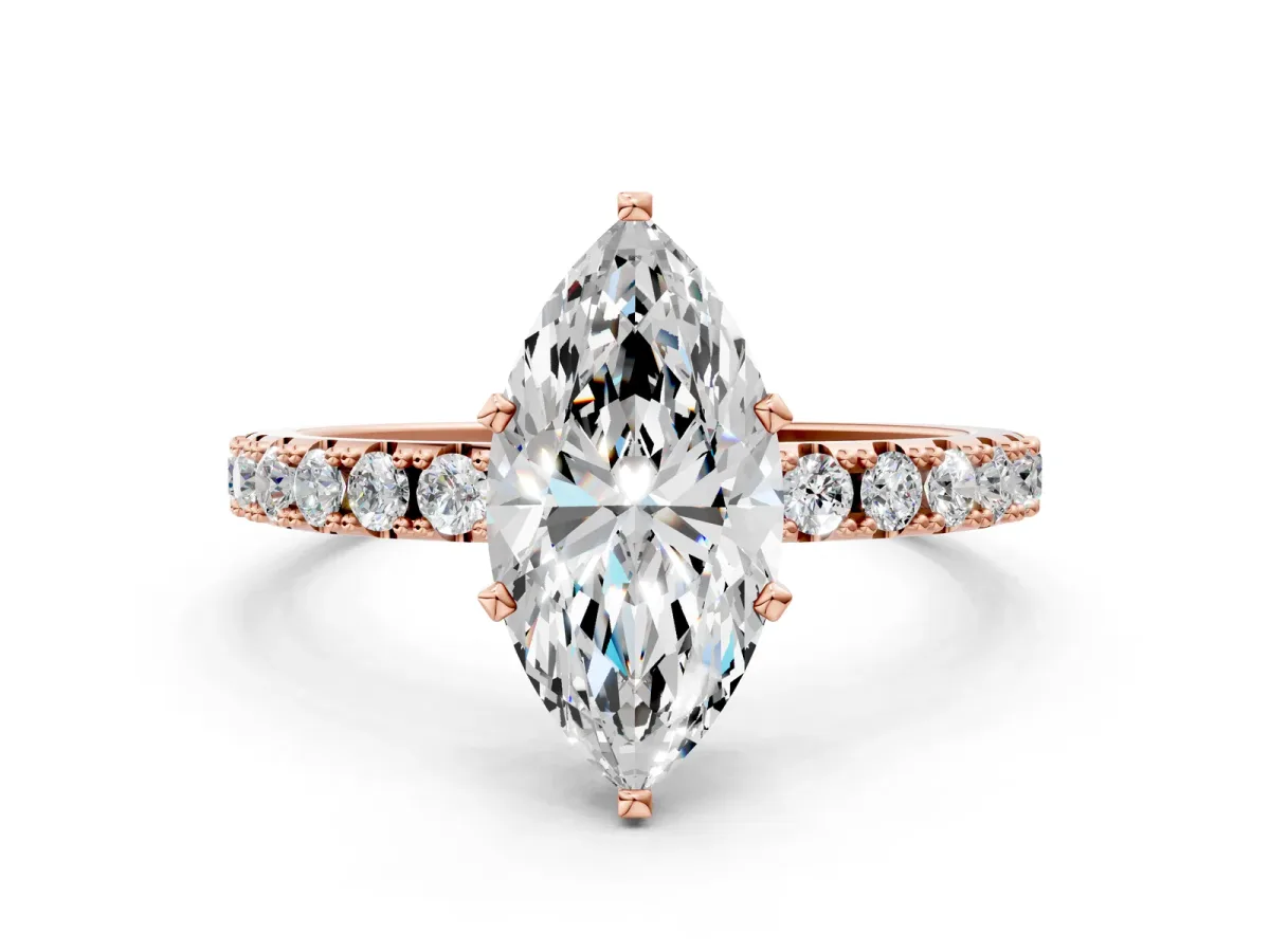 Marquise Cut Diamond Solitaire Pavé Band with Four-Prong Setting Rose gold