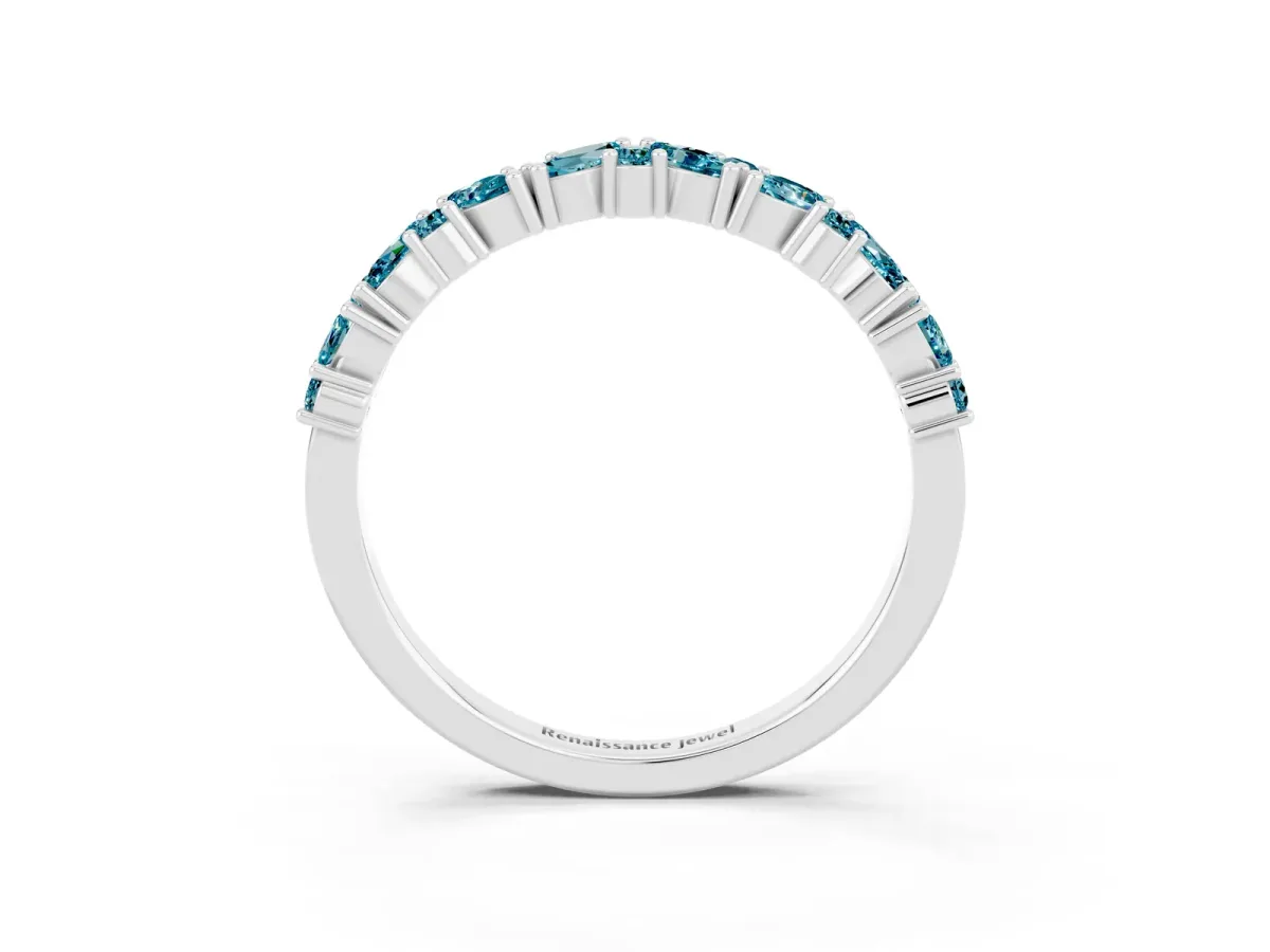 Marquise and Round Blue Topaz Vine Eternity Band with Prong Setting Silver