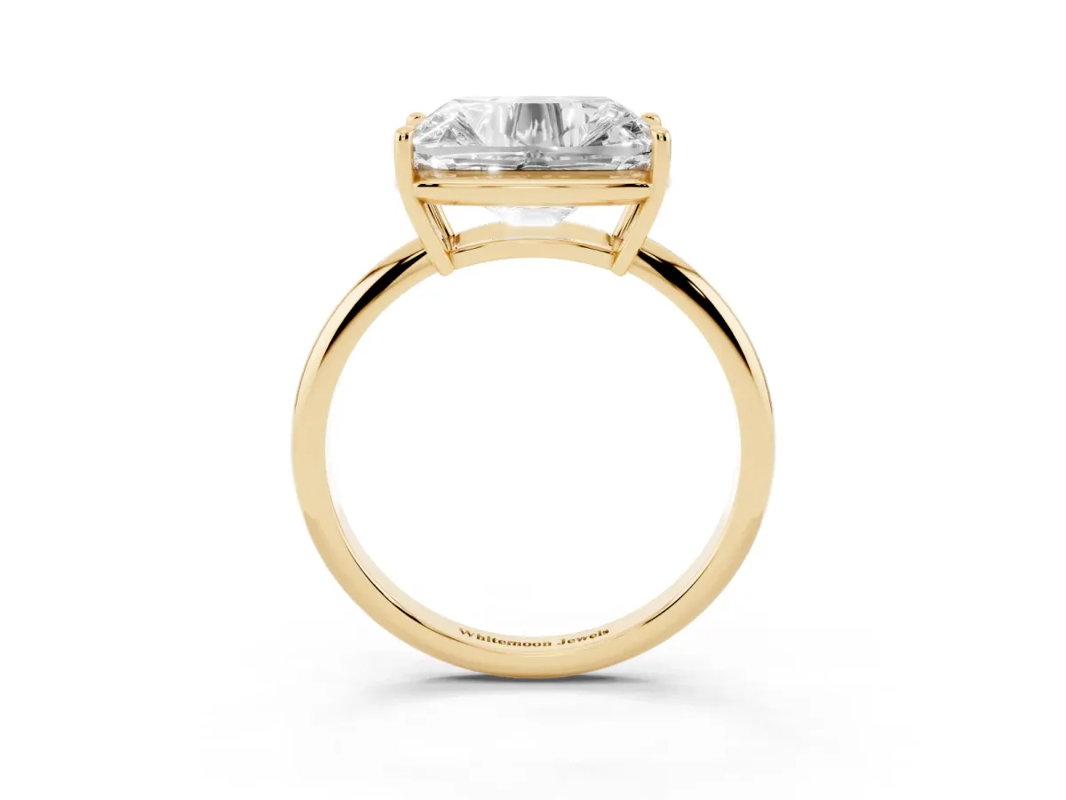 Old Mine Elongated Cushion Diamond East-West Bezel Set Four Claw Solitaire Ring Yellow gold