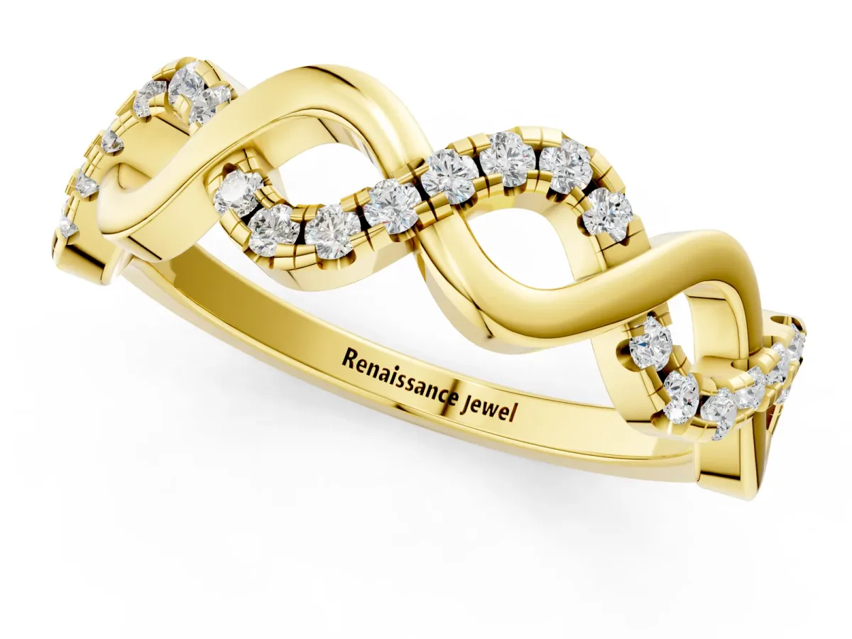 Twist Infinity Round Diamond Band with Pavé Setting Yellow gold