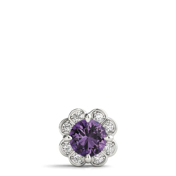 Round Amethyst Flower Halo Pendant with Four-Prong Setting Silver