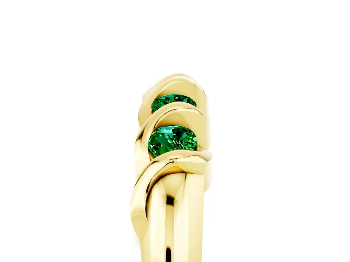 Round Emerald Eternity Band with Twist Prong Setting Yellow gold
