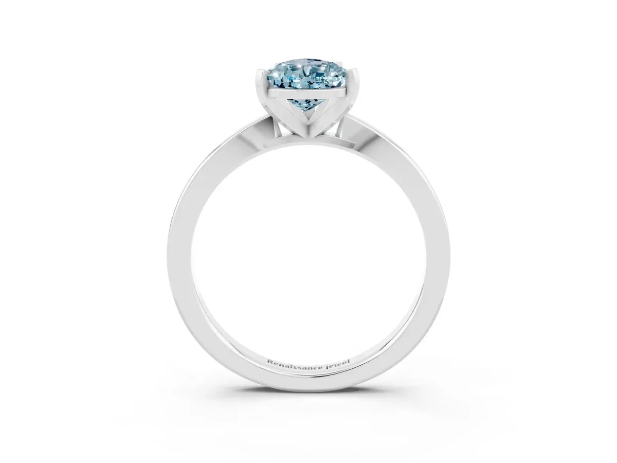 Pear Cut Aquamarine Solitaire Engagement Ring with Classic Band and Four-Prong Setting Silver