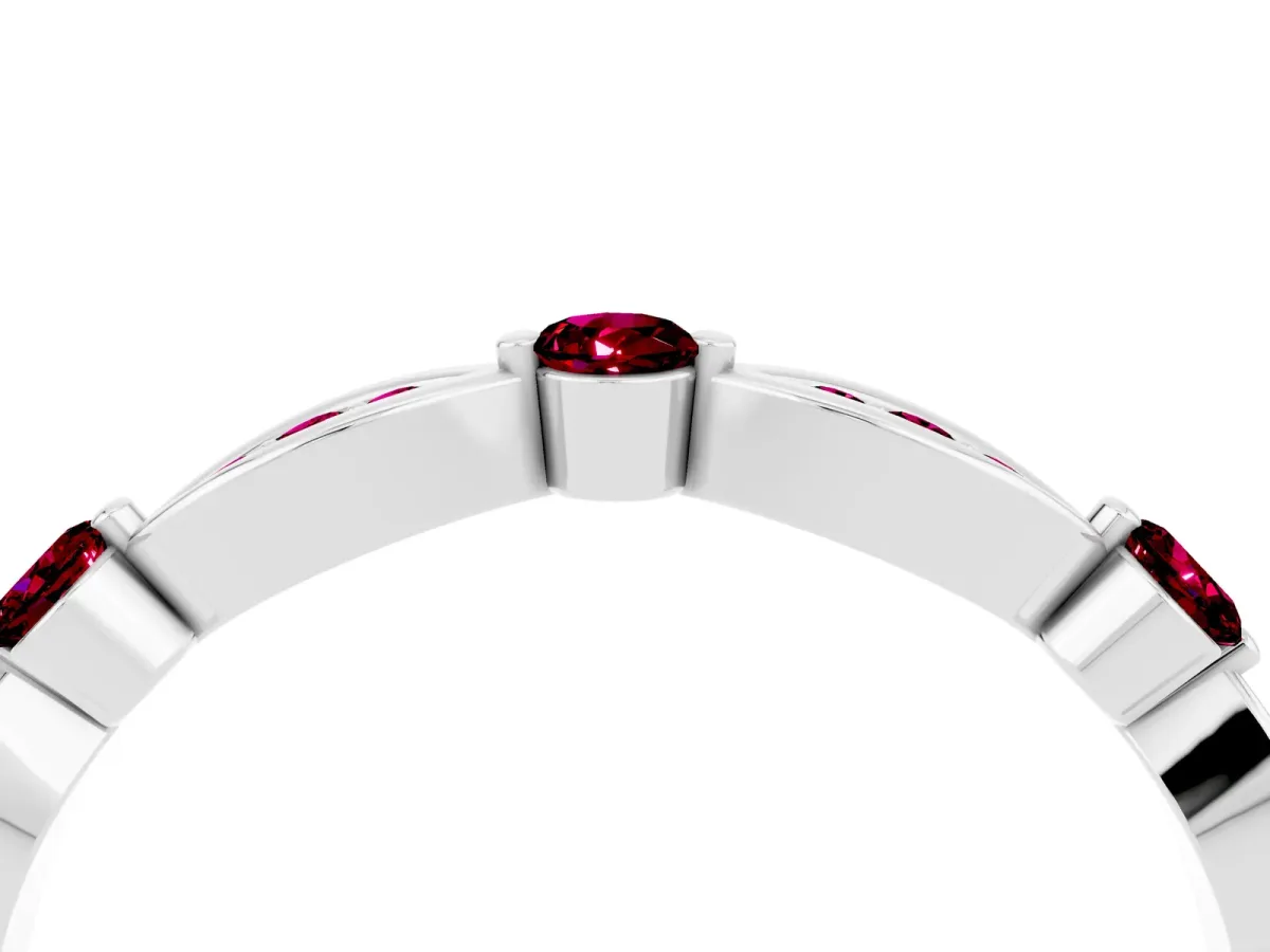 Marquise and Round Garnet Milgrain Band with Bezel Setting White gold