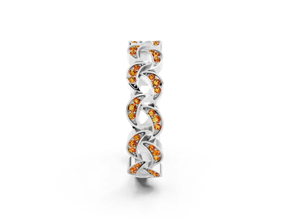 Pavé Round Citrine Interlocking Eternity Band with Bezel Prong Setting White gold