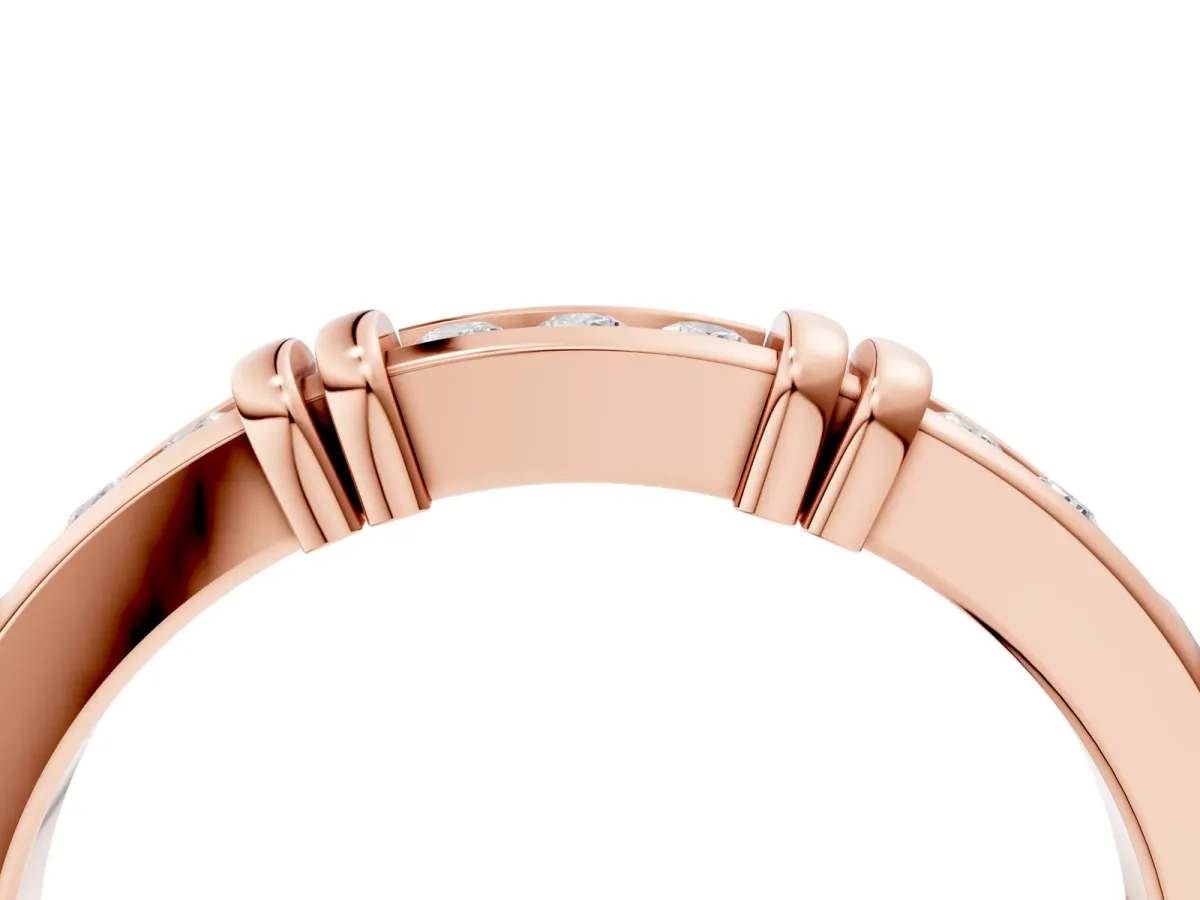 Channel Set Round Diamond Half-Eternity Band with Bar Prong Setting Rose gold