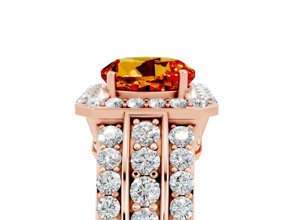Round Cut Halo Citrine Ring with Round Split Shank and Prong Setting Rose gold