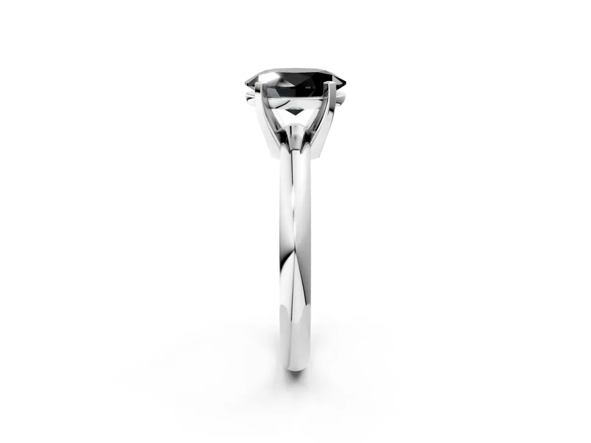 Fancy Black Oval Cut Diamond Solitaire Engagement Ring with Round Band and Four-Prong Setting Silver