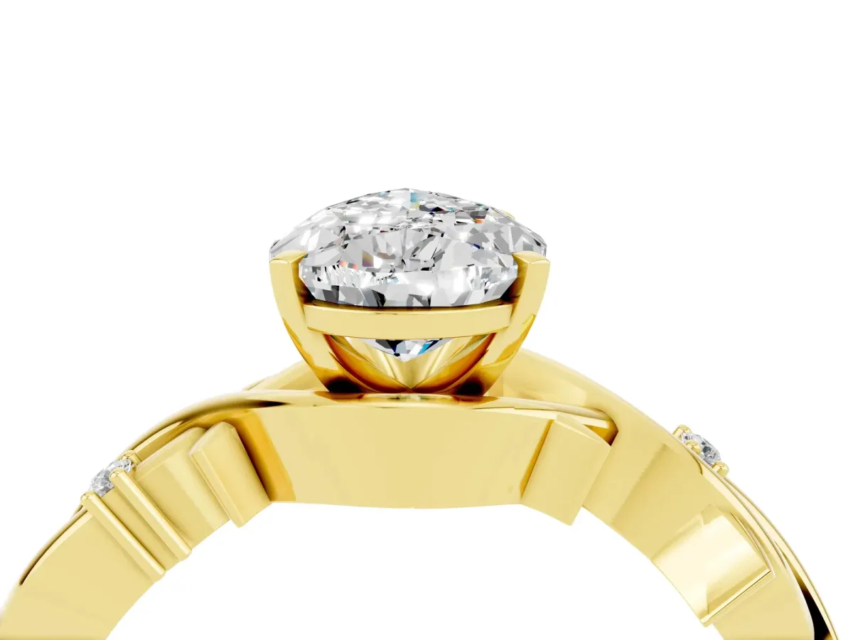 Pear Cut Moissanite Solitaire Ring with Twisted Band and Prong Setting Yellow gold