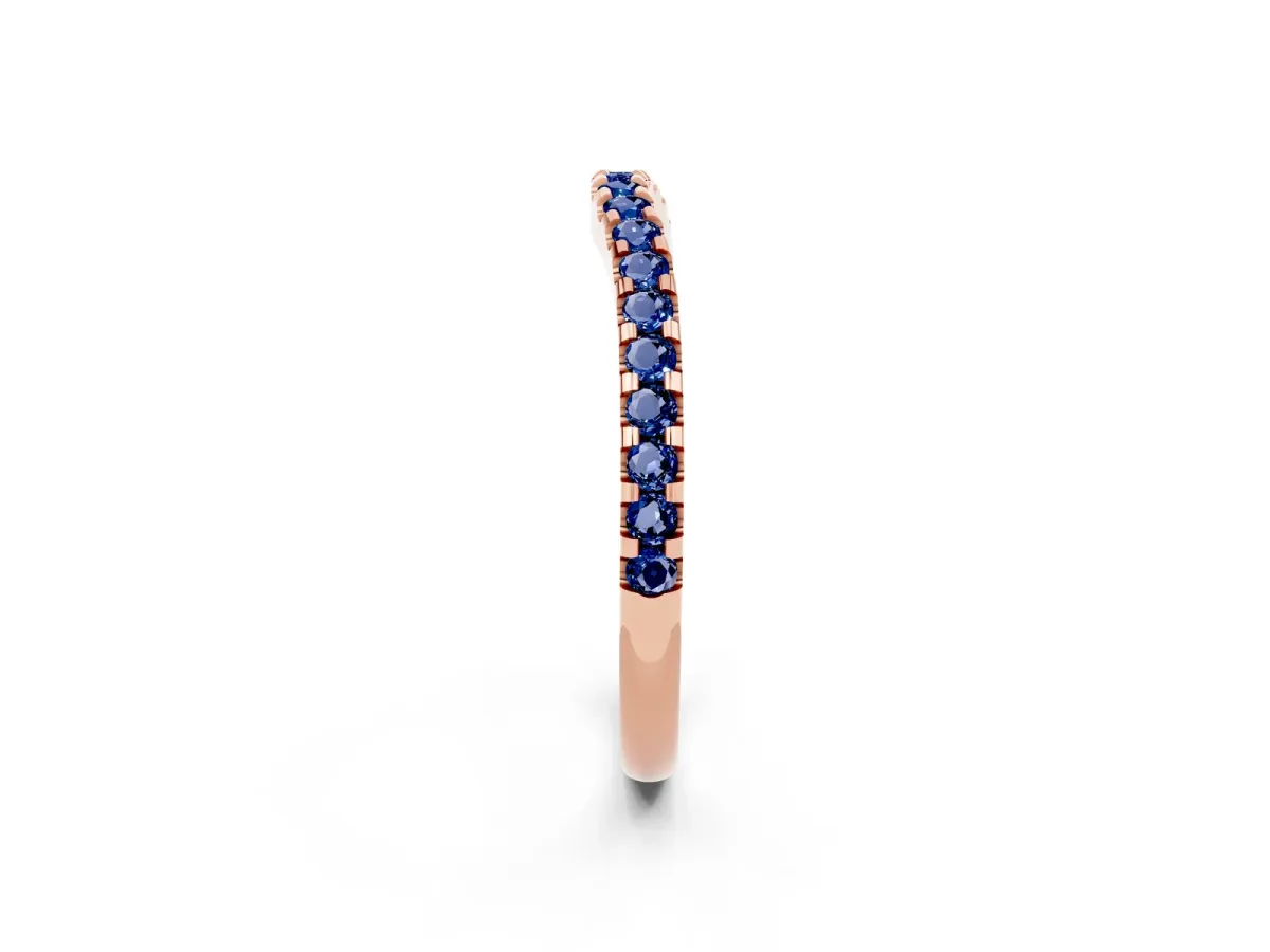 Round Blue Sapphire Pavé Curved Wedding Band Rose gold