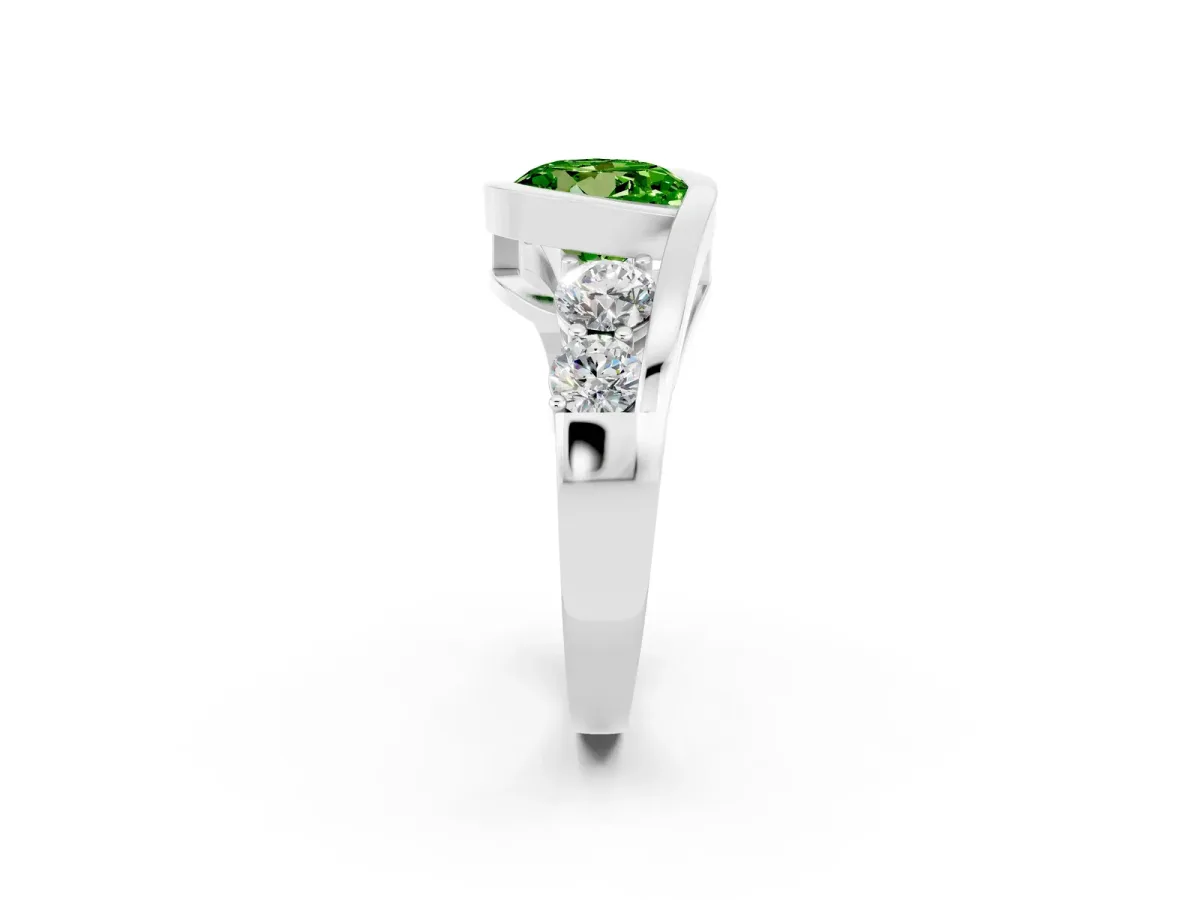 Bezel Set Round Cut Peridot Bypass Ring with Round Accents Platinum