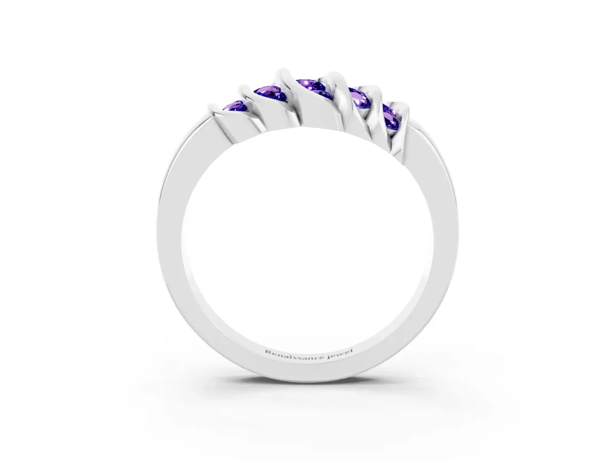 Round Tanzanite Multi-Row Crossover Band Silver