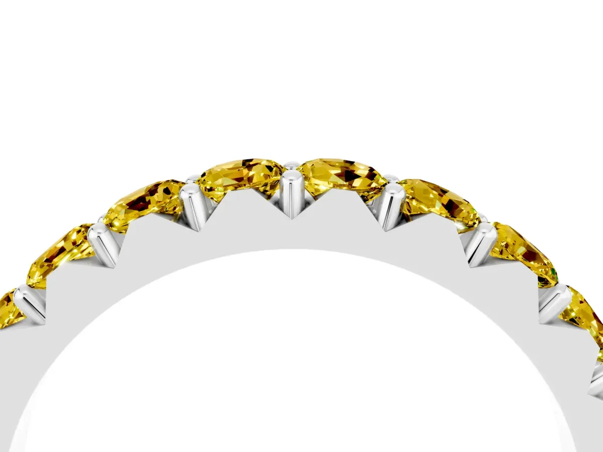 Round Yellow Sapphire Half Eternity Band with Classic Prong Setting Silver
