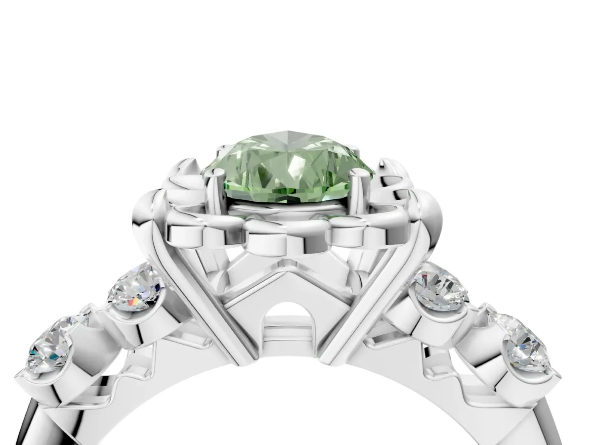 Fancy Green Pear Cut Cut Diamond Floral Halo Engagement Ring with Shared Prong Setting Silver