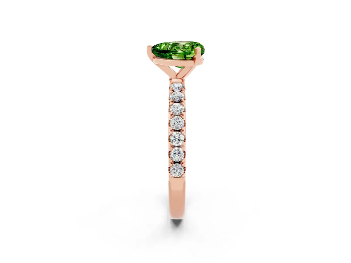 Heart Cut Peridot Solitaire Pavé Band with Four-Prong Setting Rose gold