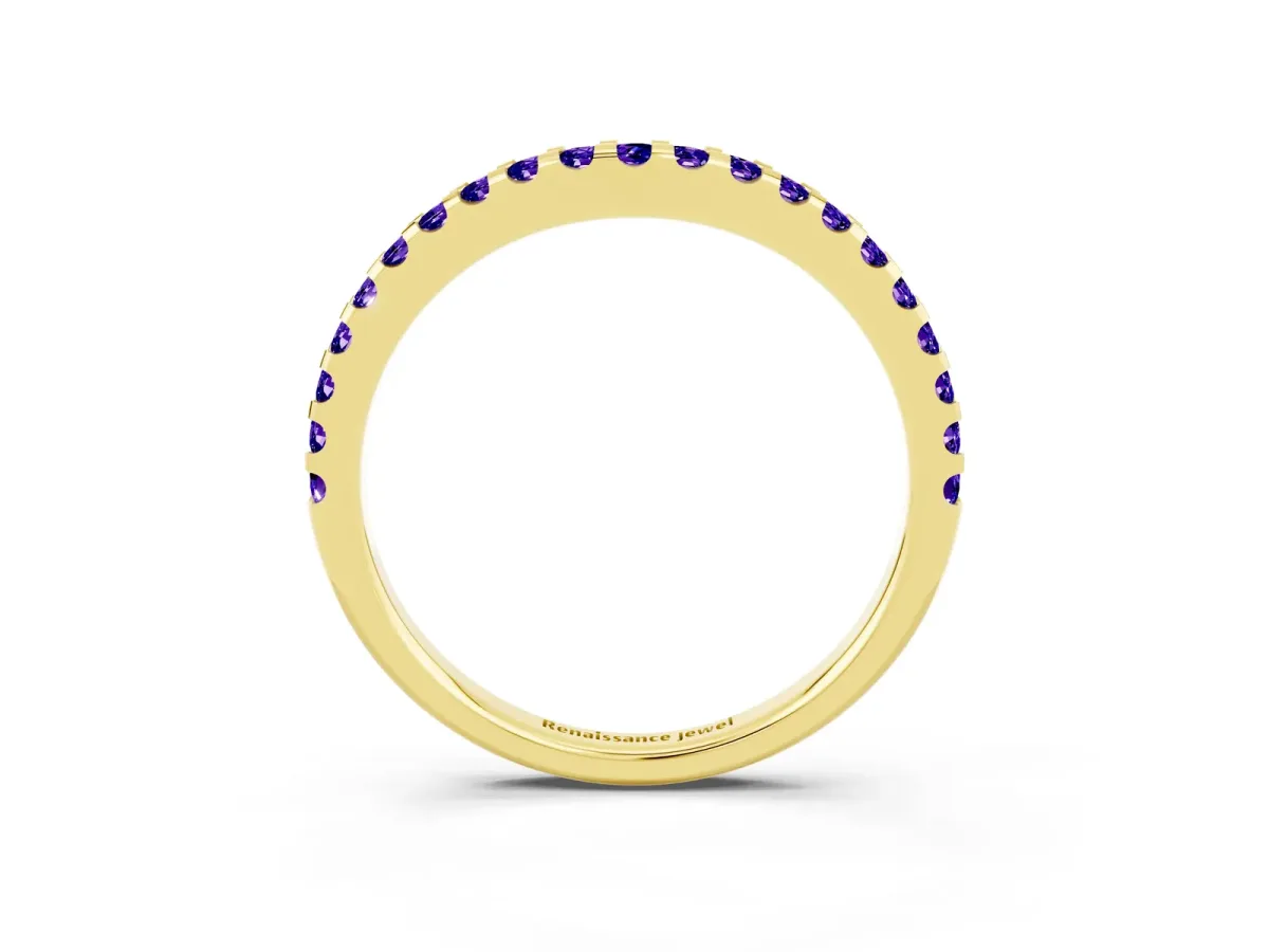 Round Tanzanite Pavé Curved Wedding Band Yellow gold