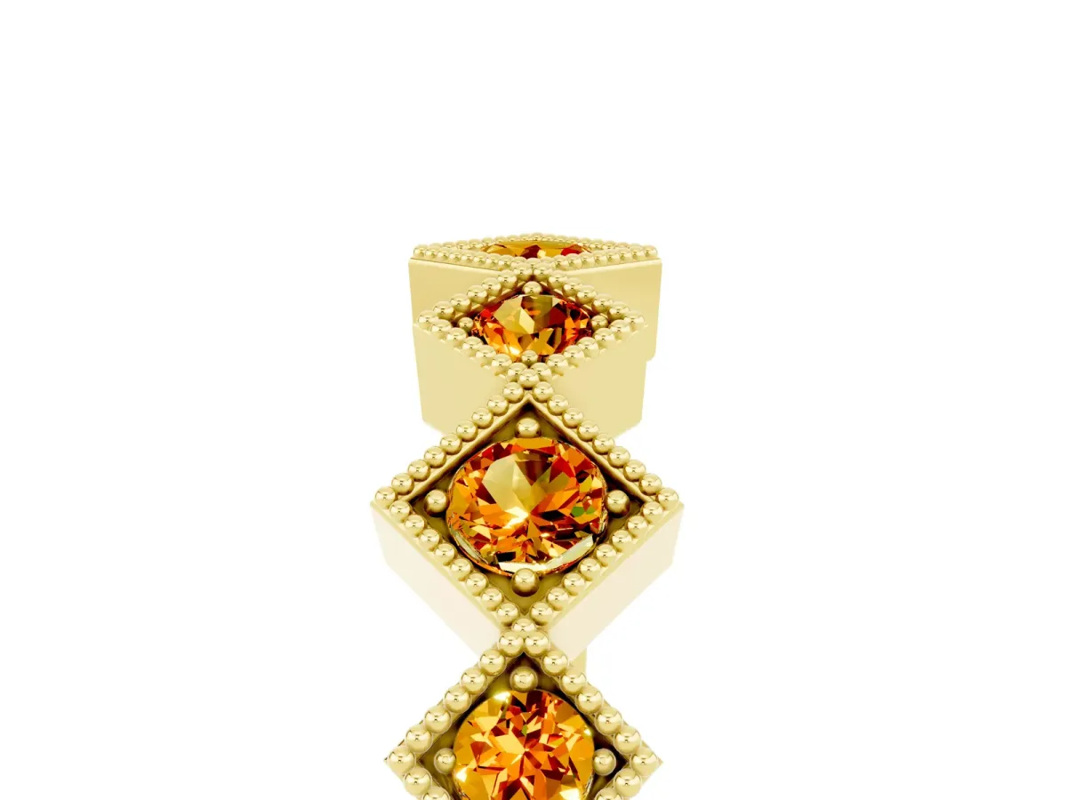 Milgrain Square Bezel Round Citrine Chevron Band Yellow gold