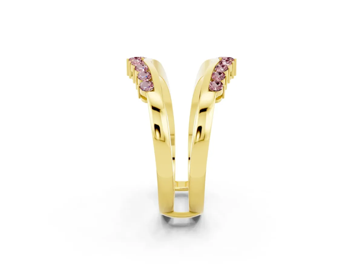 Round Morganite Chevron Contour Band with Prong Setting Yellow gold