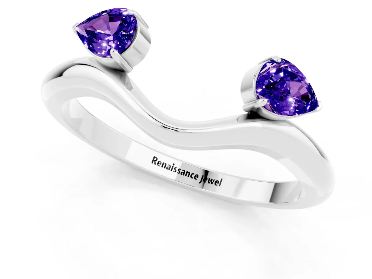 Pear Cut Tanzanite Two-Stone Open Band Ring with Prong Setting White gold