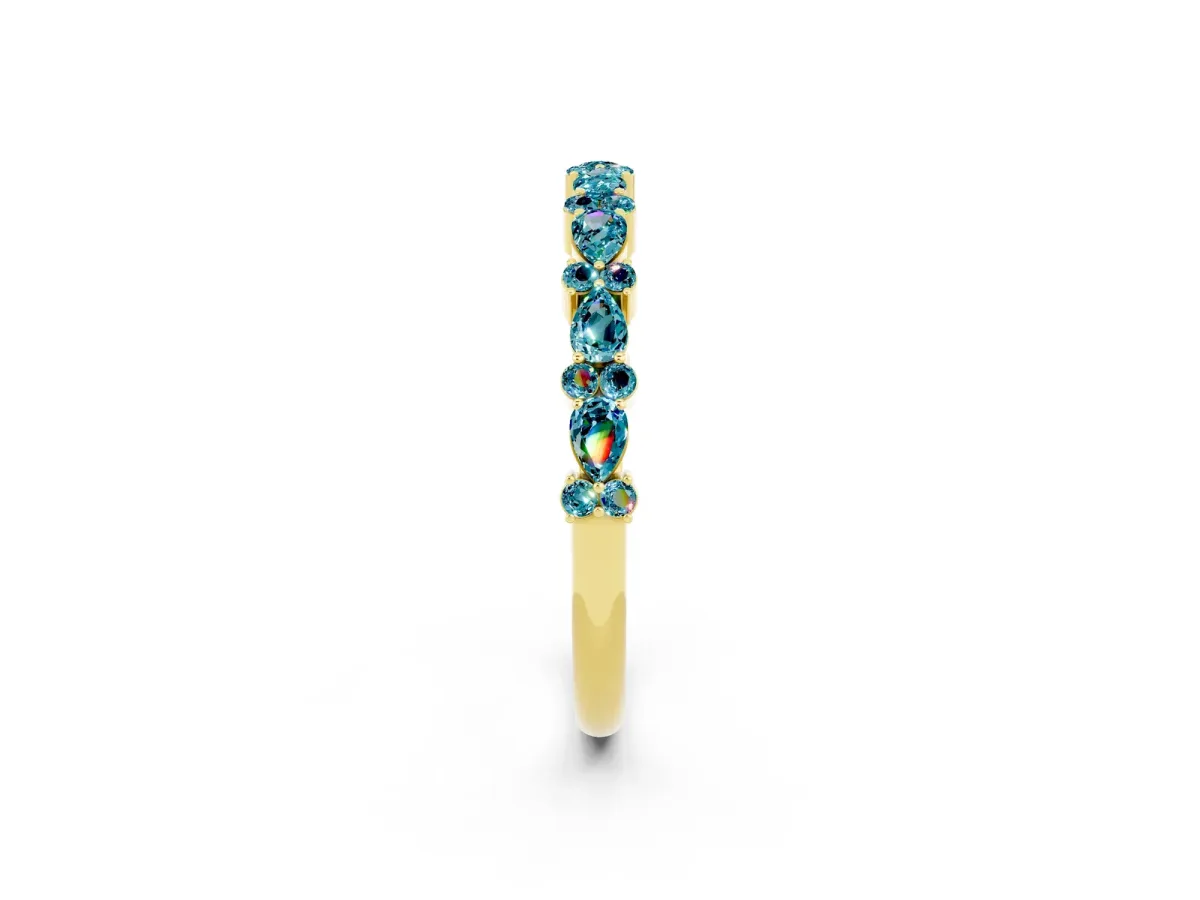 Pear and Round Blue Topaz Wedding Band Yellow gold