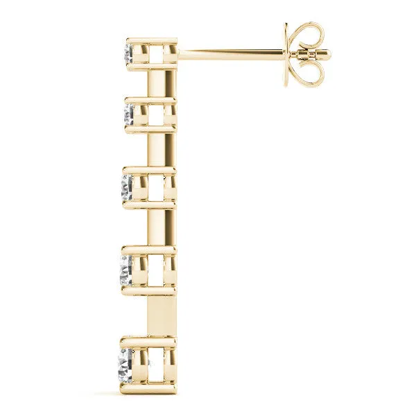 Round Cut Prong Set Diamond Drop Earrings Yellow gold