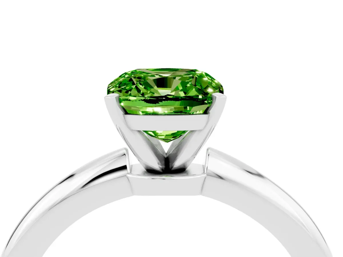 Cushion Cut Peridot Solitaire Ring with Six-Prong Setting and Classic Band White gold