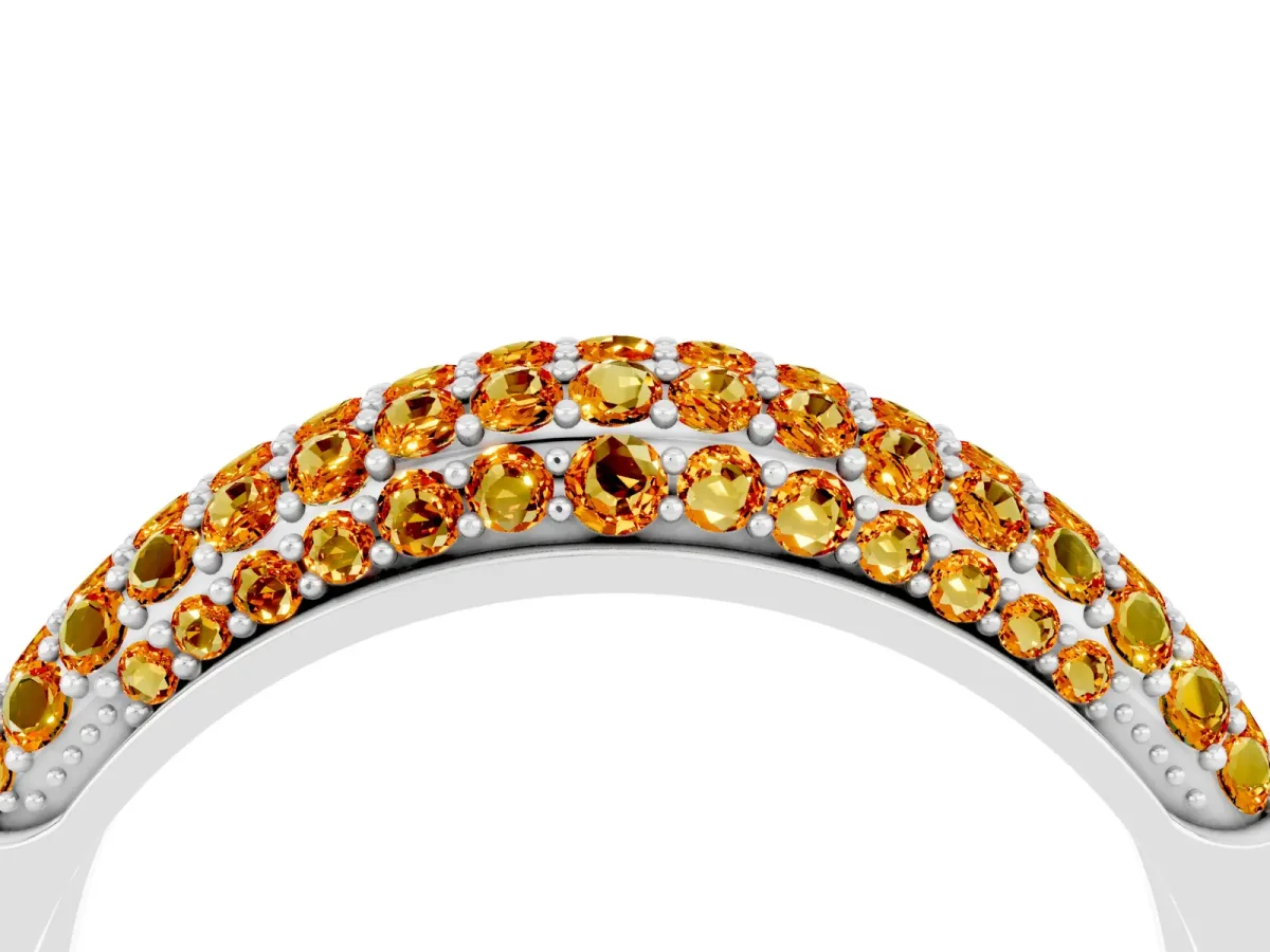 Three-Row Pavé Round Citrine Dome Band Silver