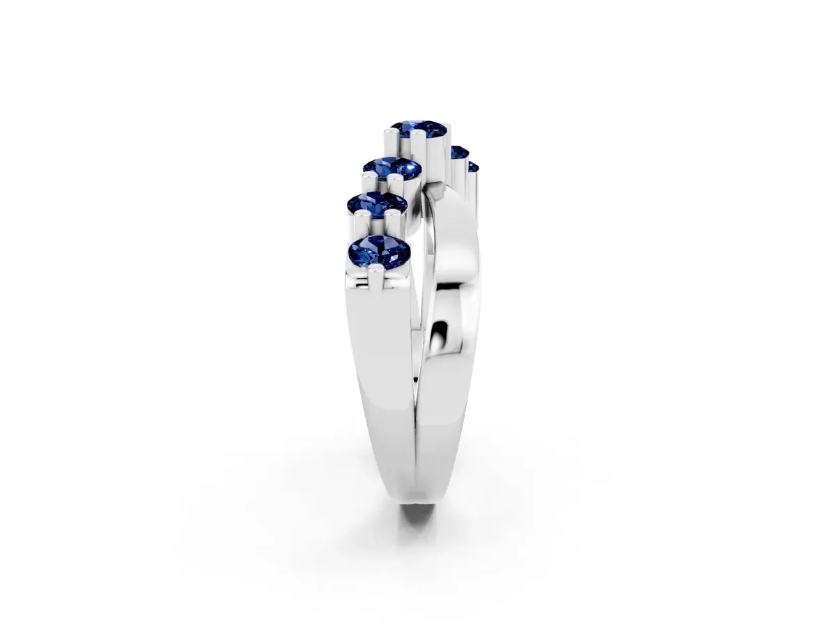 Round Blue Sapphire Prong-Set Crossover Band Silver