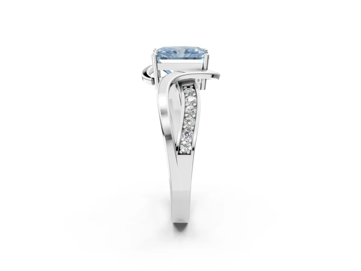 Fancy Blue Radiant Cut Solitaire Twisted Band with Prong Setting Platinum