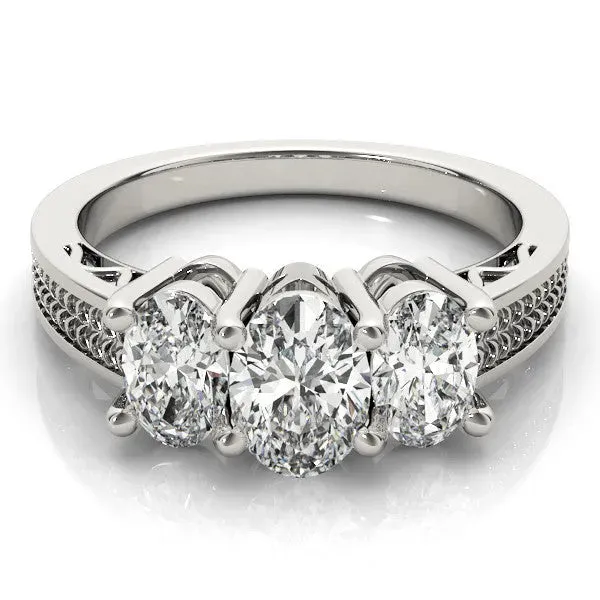 Asscher Cut Diamond Three-Stone Ring with Prong Setting and Textured Band Platinum