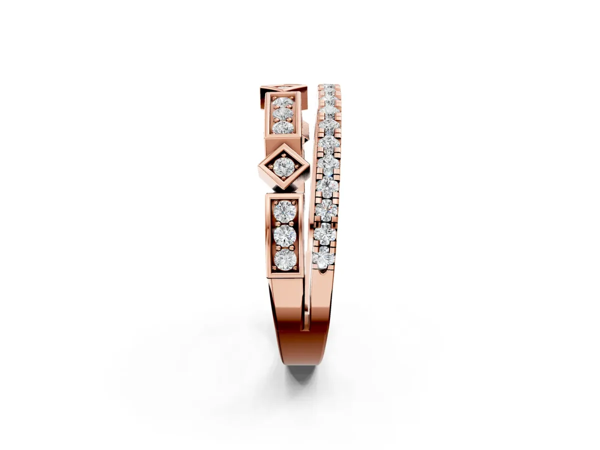 Pavé Round Diamond Channel Set Dual Band with Prong Setting Rose gold
