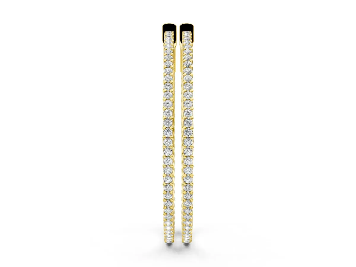 Round Diamond Pave Hoop Earrings with Prong Setting Yellow gold