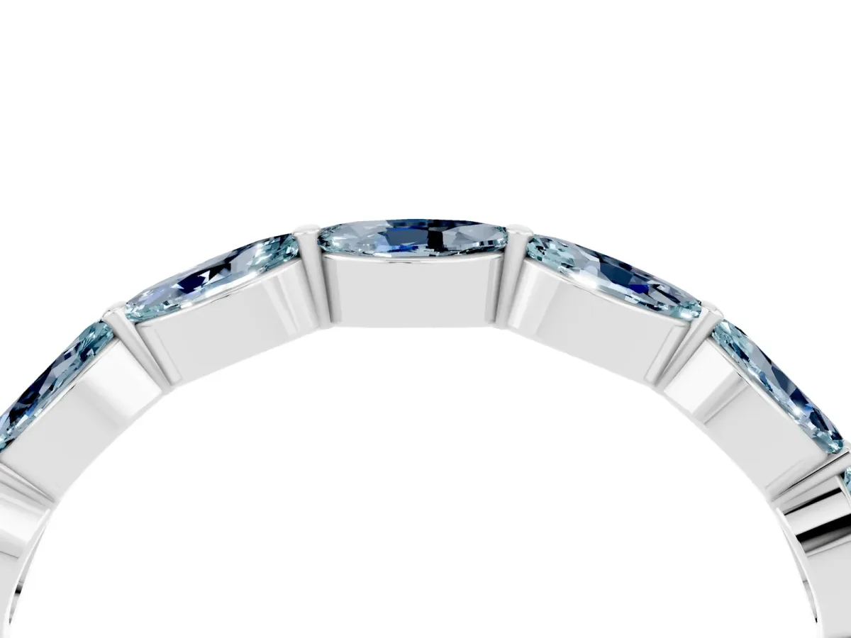 Marquise Aquamarine Half Eternity Band with Prong Setting Silver