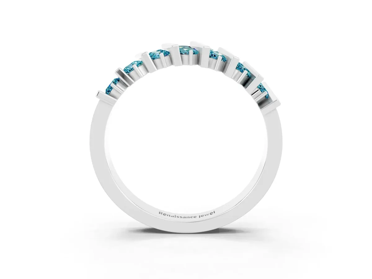 Channel Set Round Blue Topaz Anniversary Band with Vertical Prongs Silver