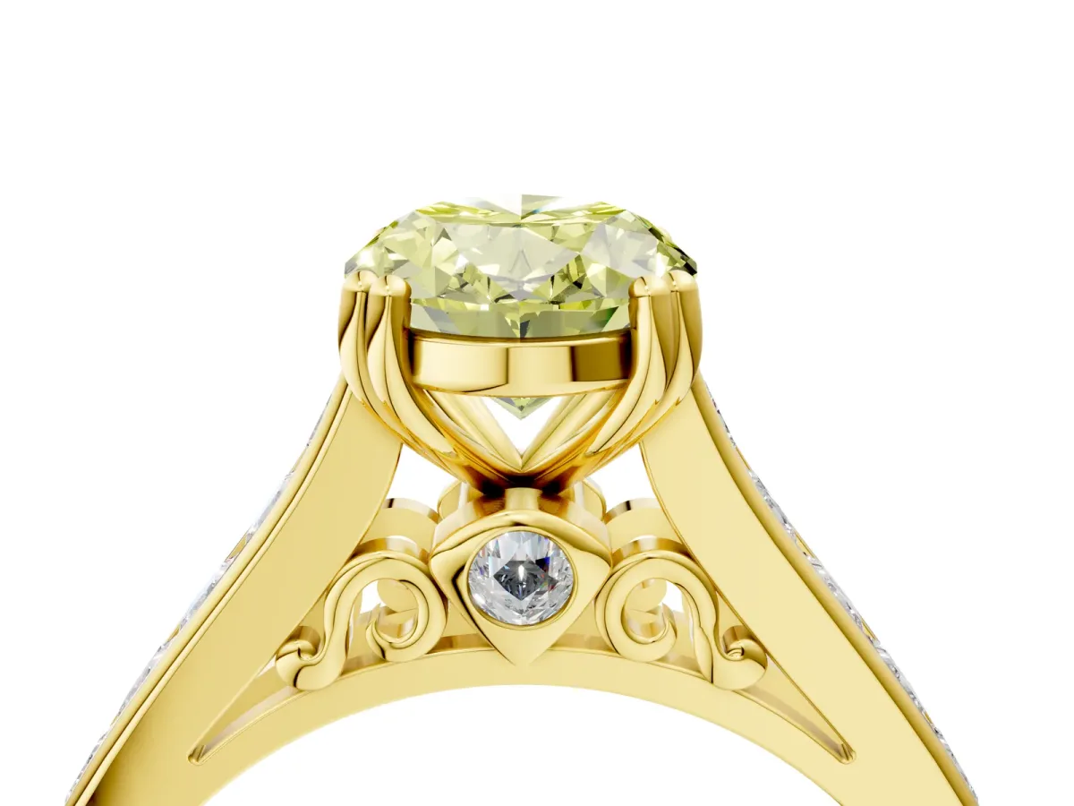 Fancy Yellow Oval Cut Cut Channel Set Solitaire Engagement Ring with Prong Setting Yellow gold