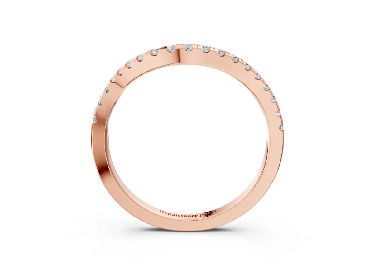 Round Cut Diamond Pavé Curved Band with Shared Prong Setting Rose gold