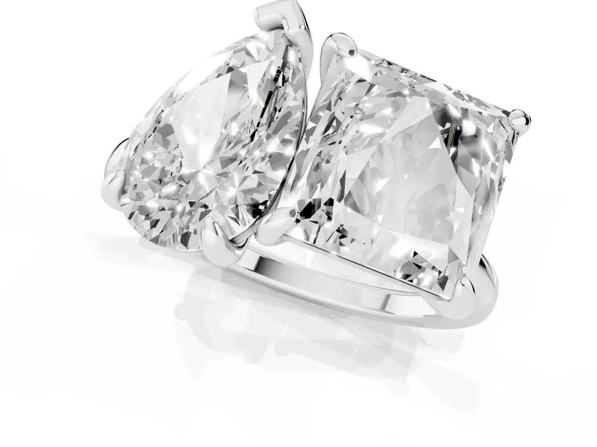 Pear and Princess Toi Moi Ring with Prong Setting and Plain Band Silver