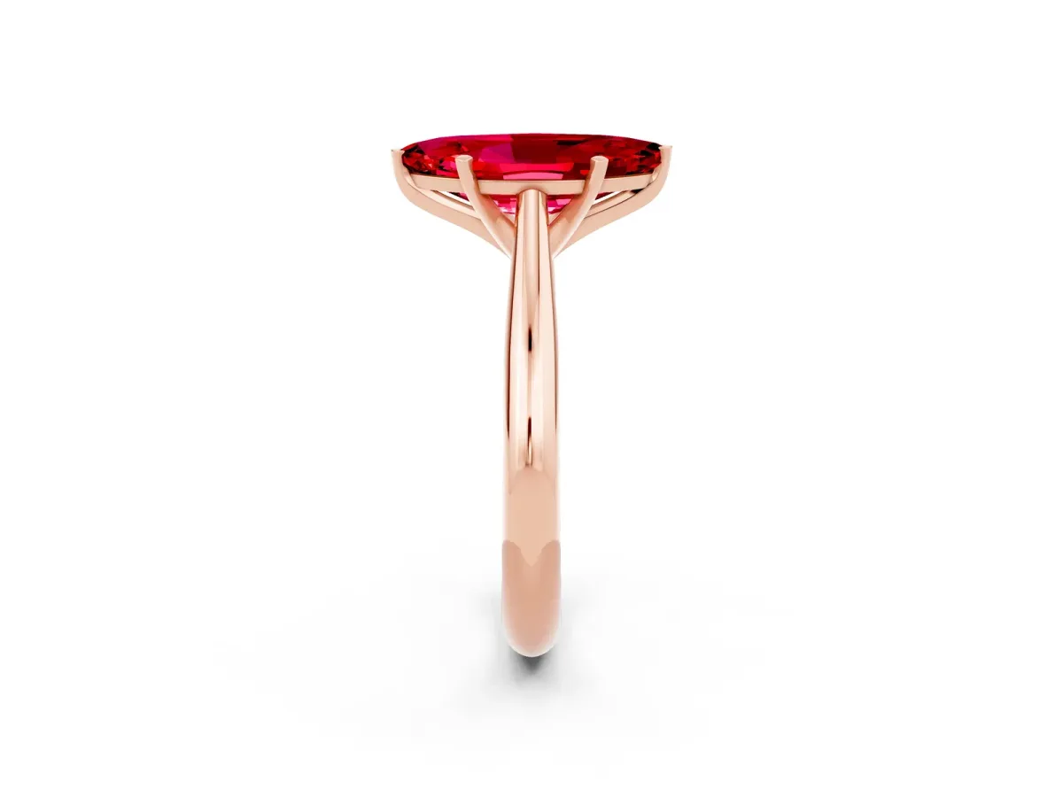 Marquise Cut Ruby Solitaire Engagement Ring with Cathedral Setting and Four-Prong Mount Rose gold