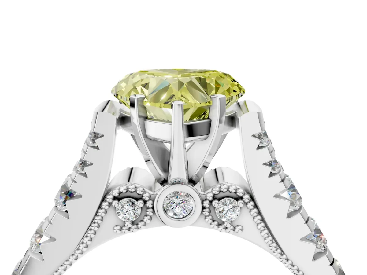 Fancy Yellow Heart Cut Diamond Classic Solitaire Ring with Pavé Band and Four-Prong Setting Silver