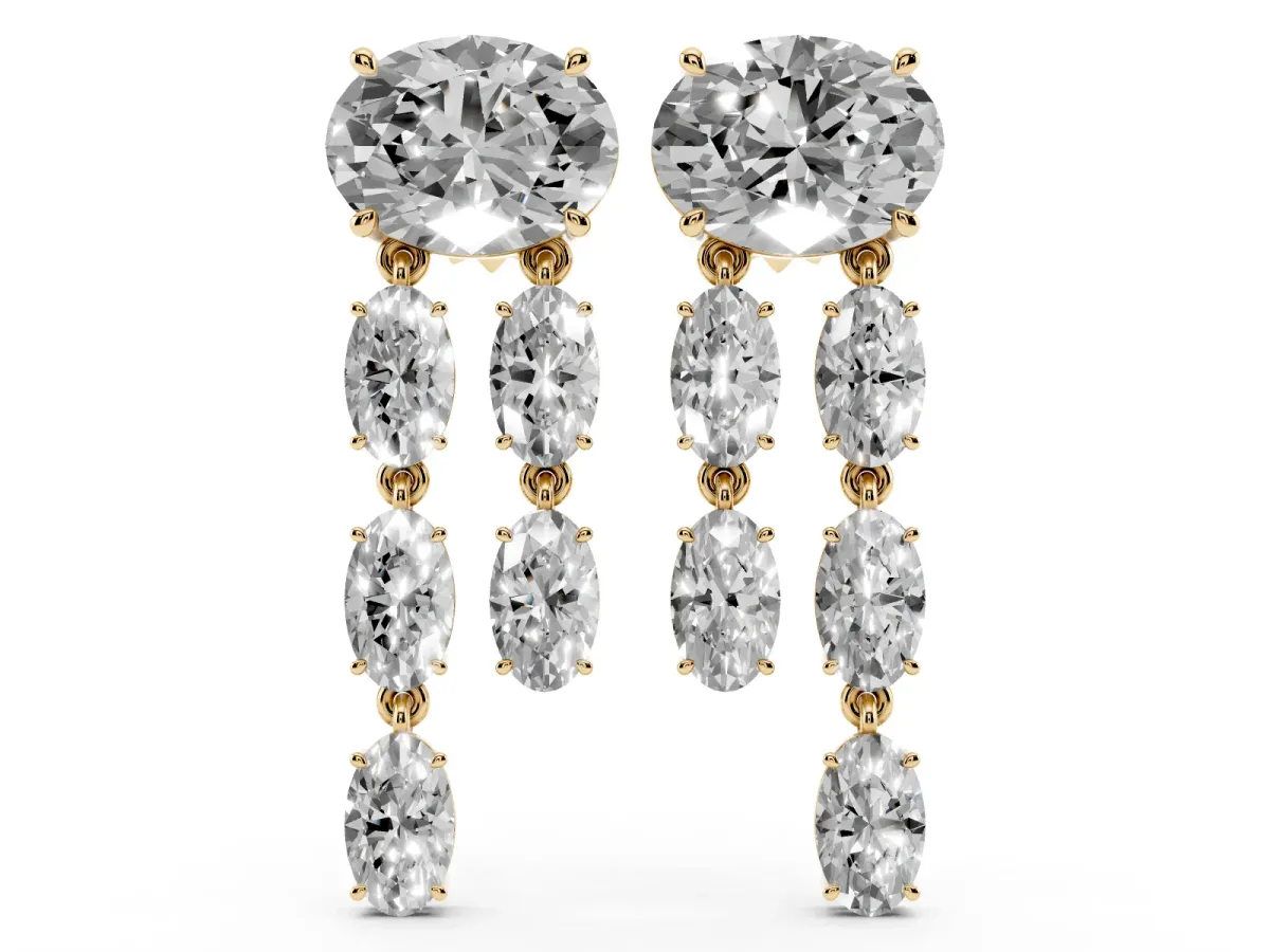 Oval Cut Diamond Multi-Row Drop Earrings Yellow gold