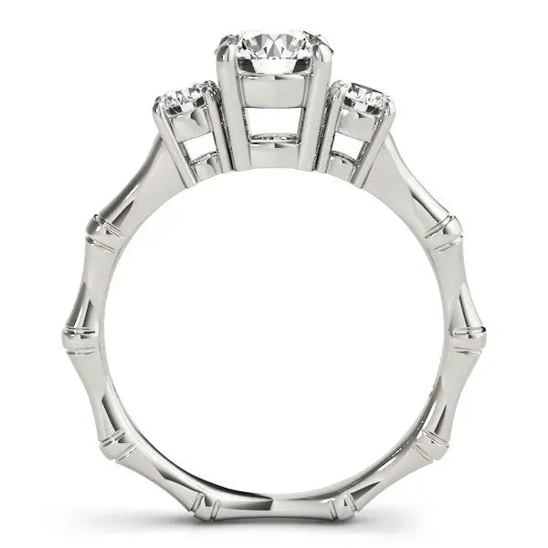 Round Cut Brilliant Three-Stone Bamboo Band with Prong Setting Silver