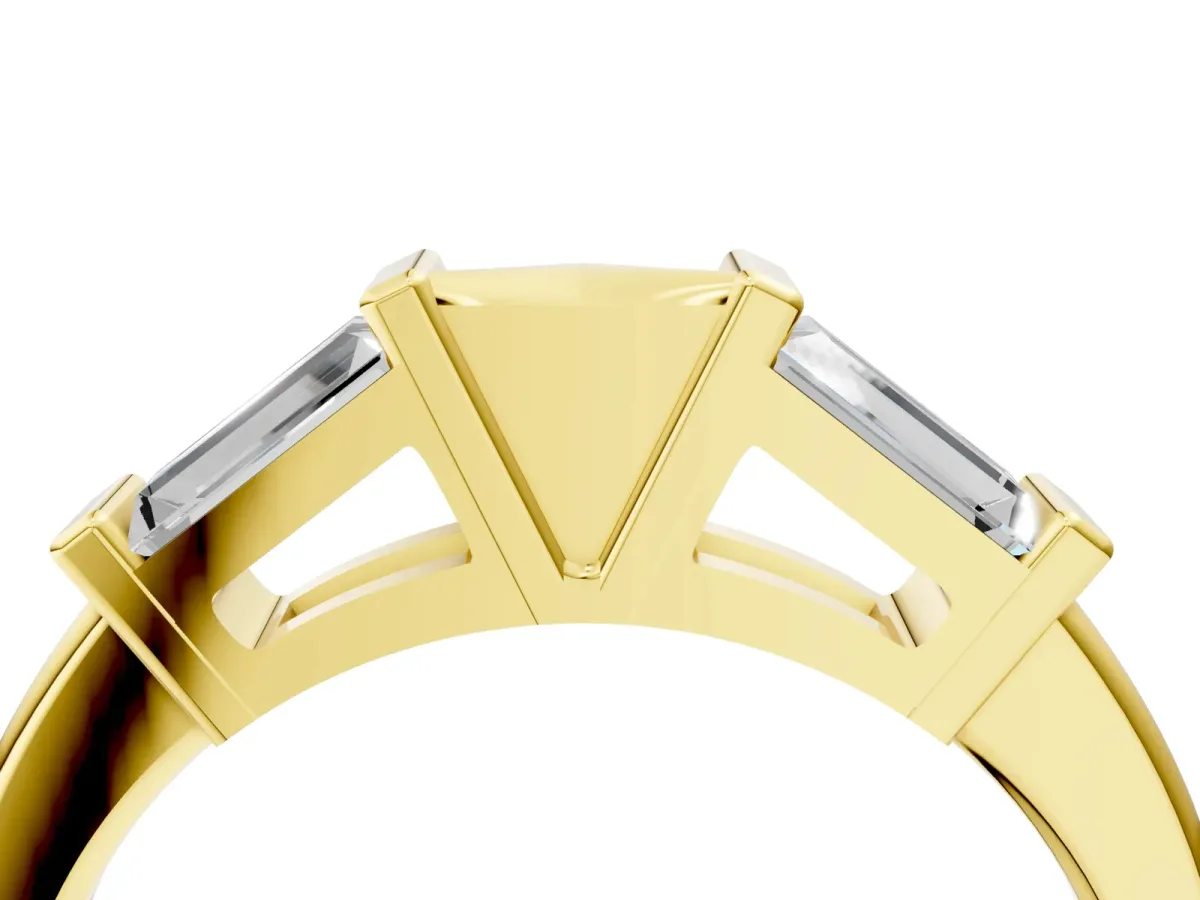 Channel Set Baguette Diamond Flat Band with Bar Prong Setting Yellow gold