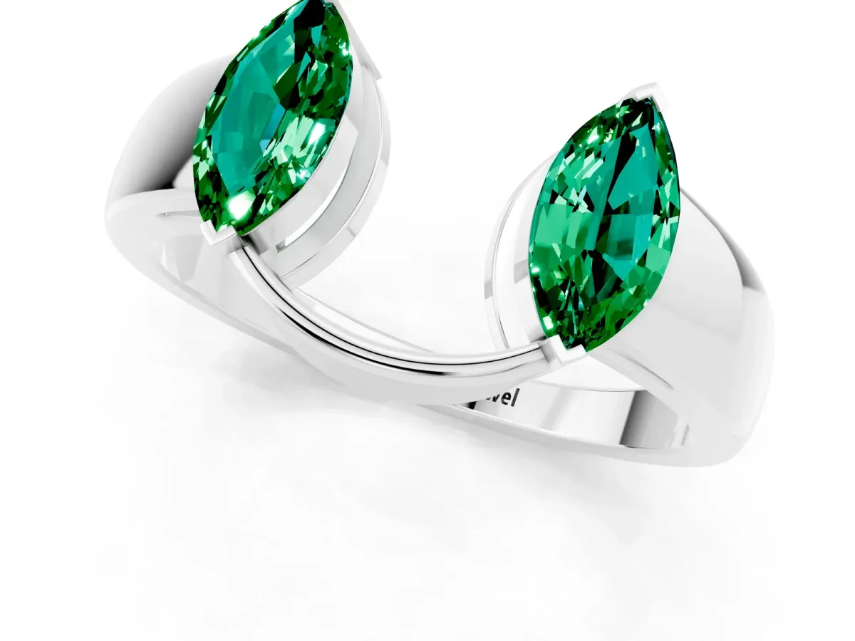 Marquise Emerald Open Band Ring with Tension Setting Silver