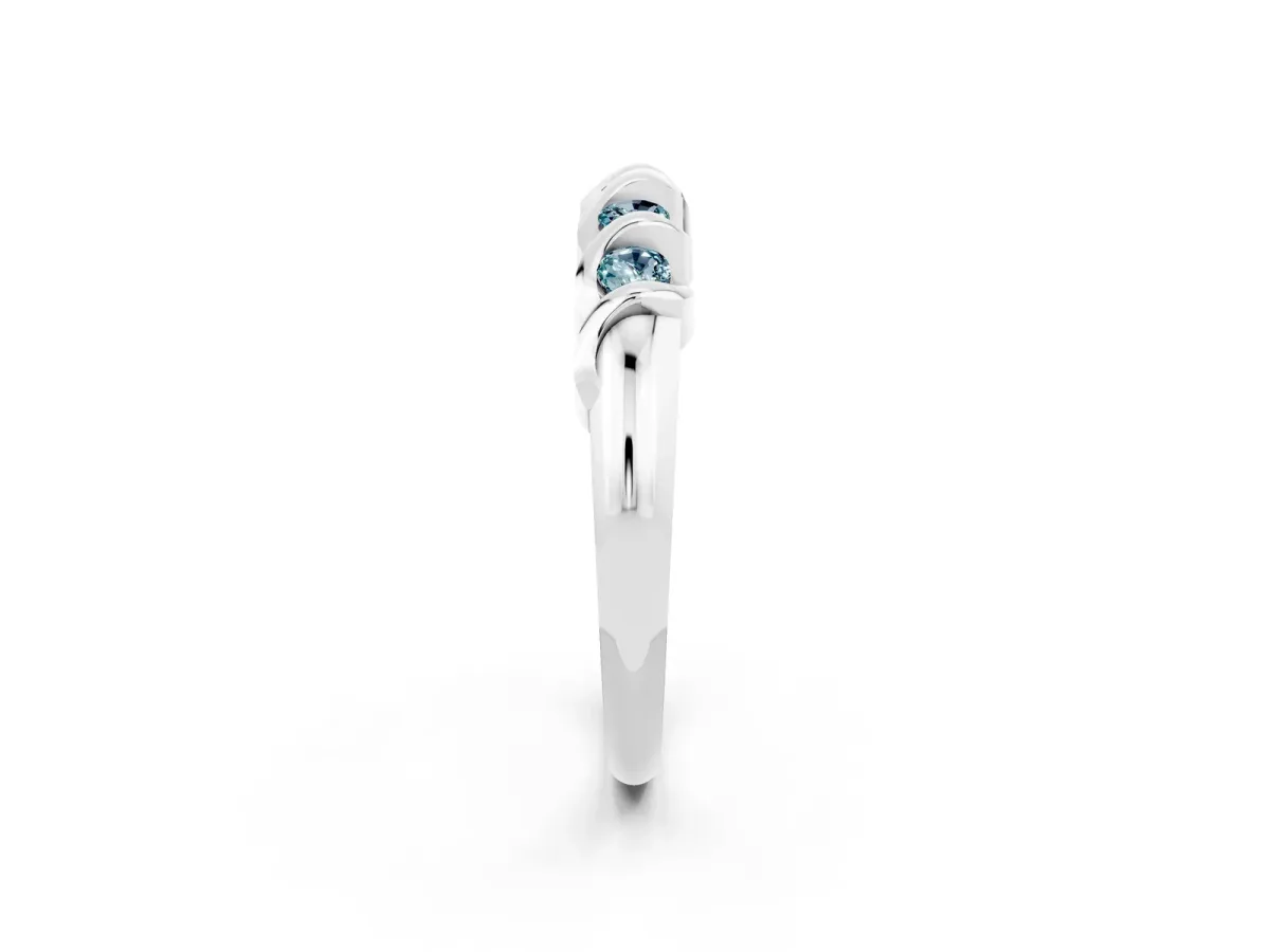 Round Aquamarine Eternity Band with Twist Prong Setting Platinum