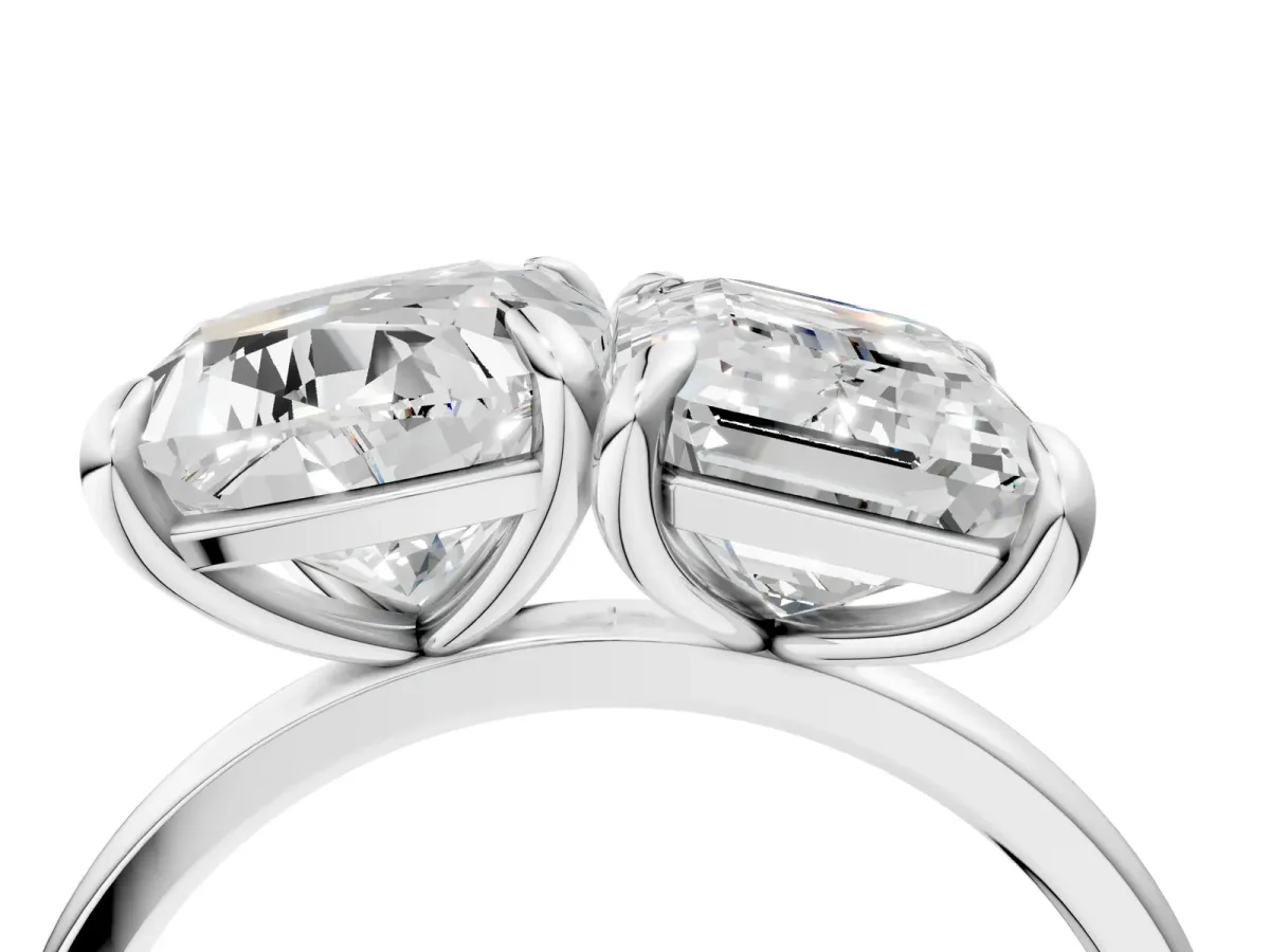 Cushion and Emerald Toi Moi Ring with Prong Setting and Plain Band Silver
