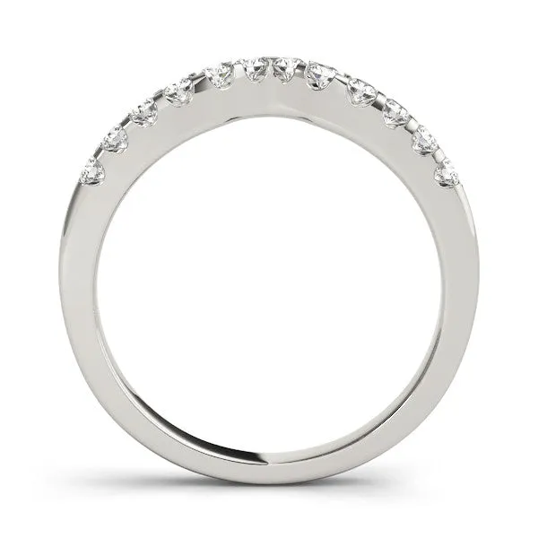 Curved Diamond Half Eternity Ring with Round Cut Stones and Shared Prong Setting Platinum